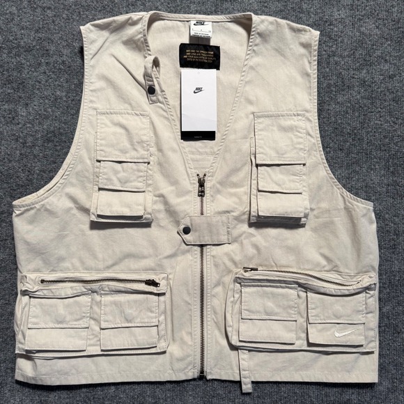 Nike Cargo Utility Vest Beige Mens Size S Lightweight Pockets Zip Up Safari